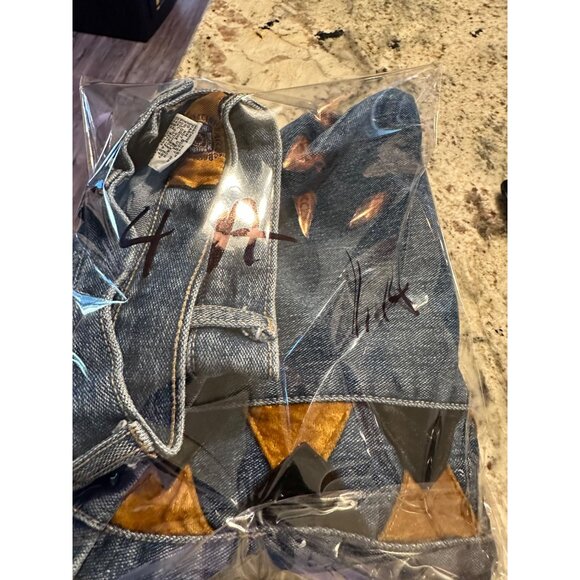 Vtg Baccini Denim Jeans 14 barrell gold Triangle Patchwork high waisted READ - Picture 13 of 14